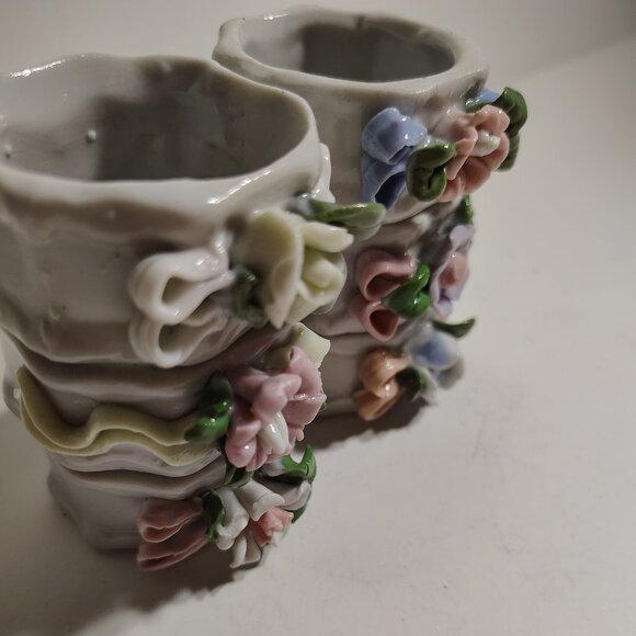 Vintage Victorian Hand Painted Porcelain Napkin Rings Decor Floral Rose Set of 6 - Picture 4 of 7